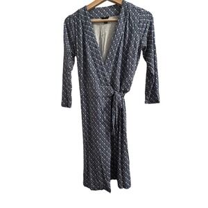Ann Taylor Womens Blue White Geometric Print Knit Wrap Midi Dress Size 0